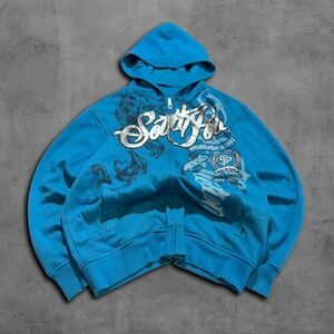 Y2K Relaxed Blue Southpole Streetwear Raver Zip Up Hoodie